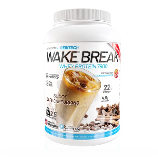 Wake Break GenTech, whey con cafeína sabor cappuccino
